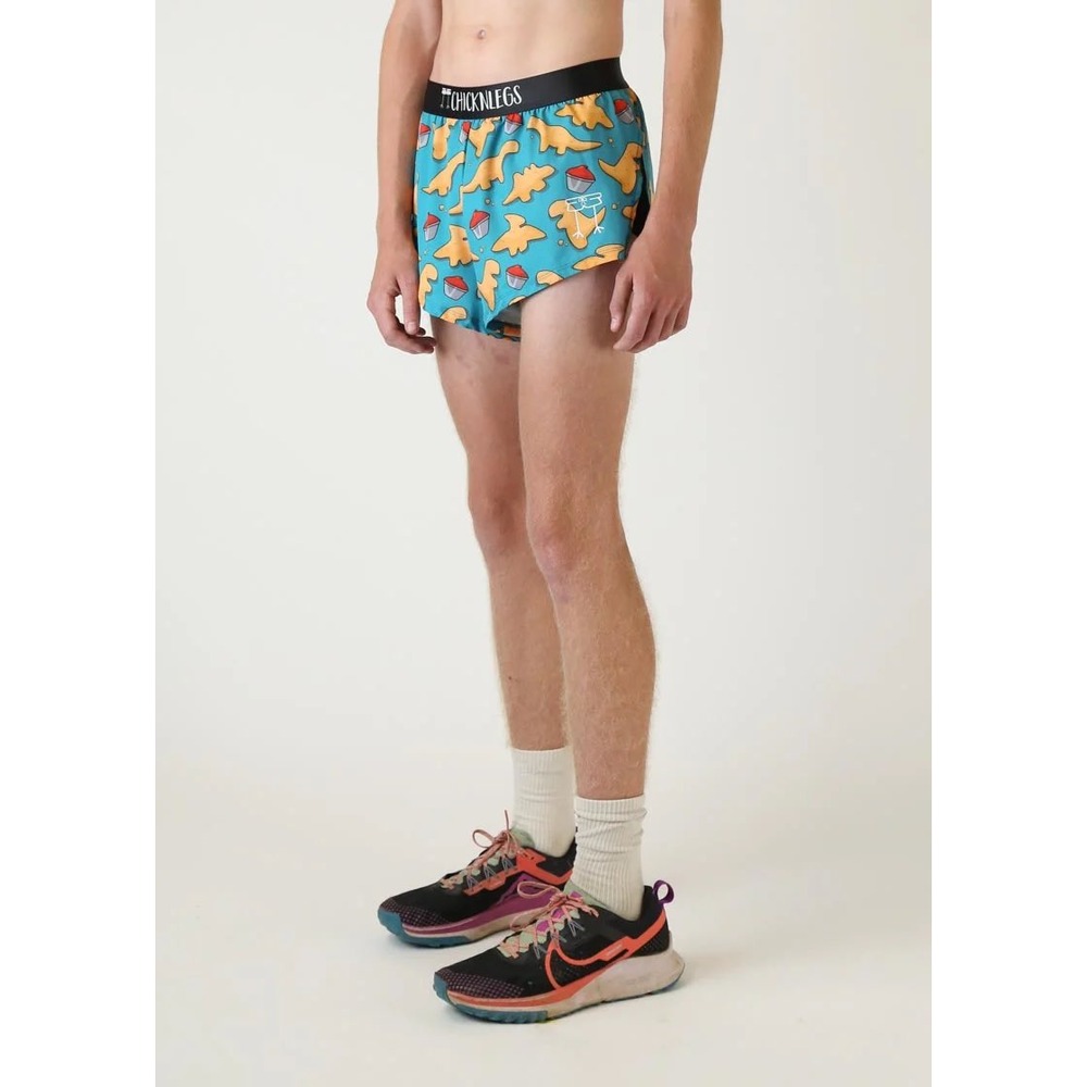 ChicknLegs Dino Nugget Running Shorts Teal Multi 2" Inseam Large Novelty EUC